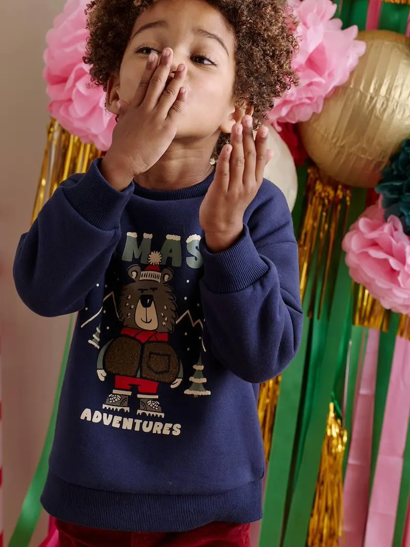 Sweat garçon noël motif ours - marine