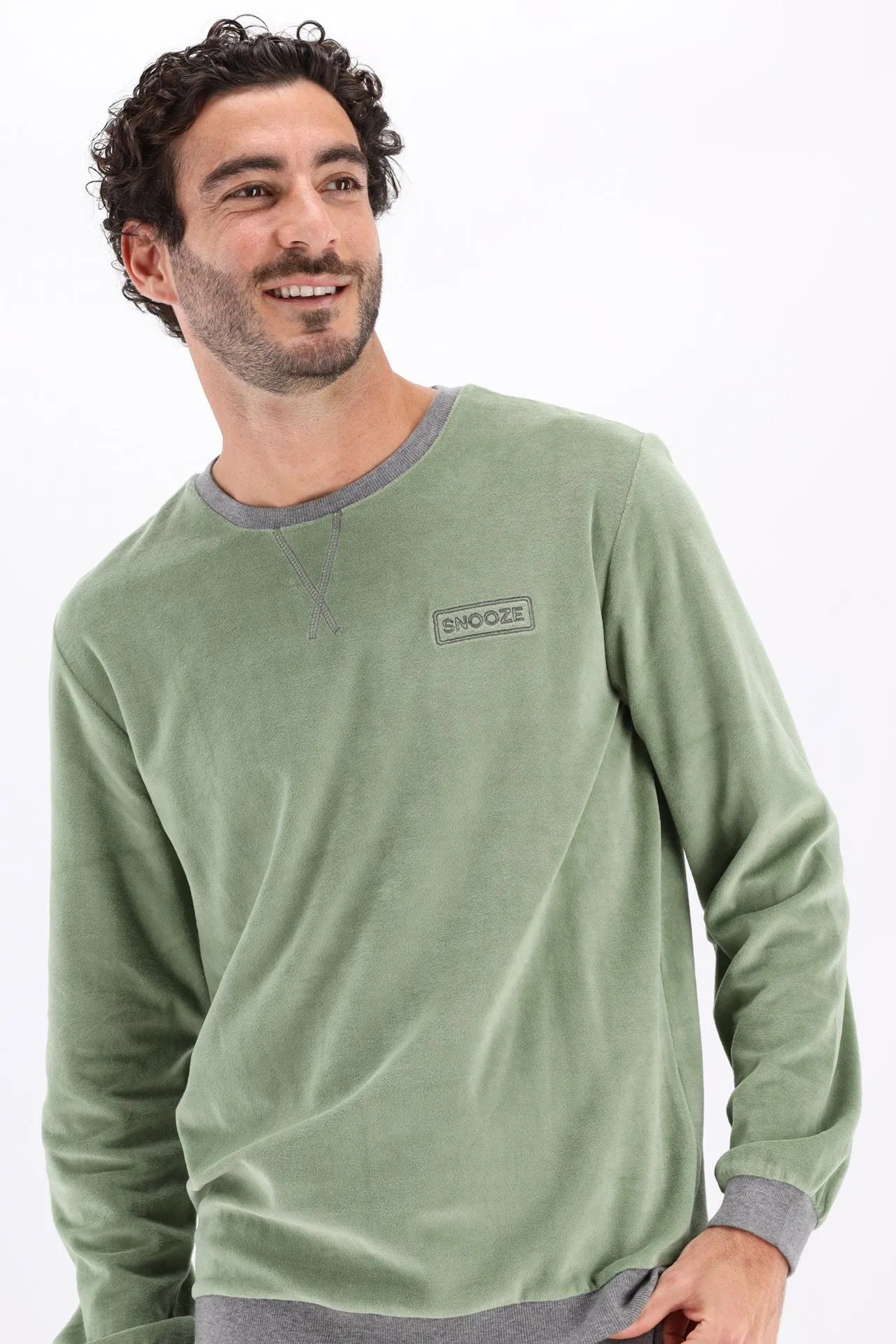 Groen/grijs velours pyjama Snooze