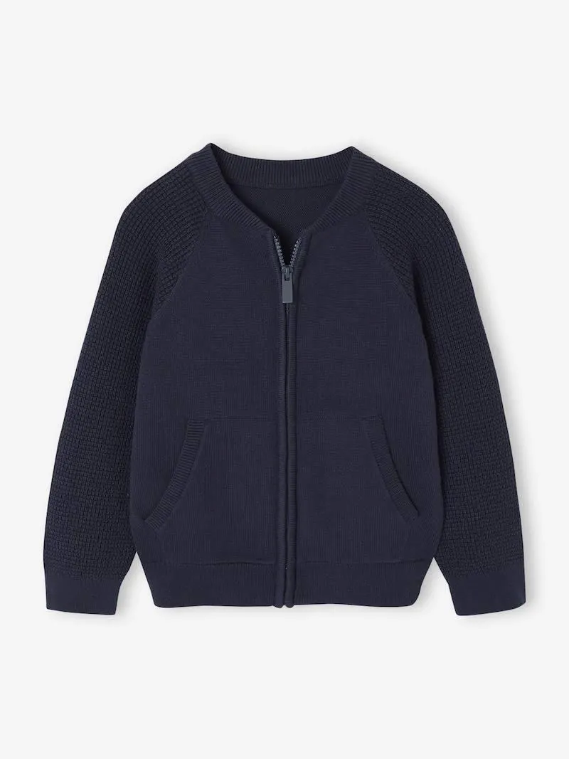 Gilet Teddy garçon manches longues - marine