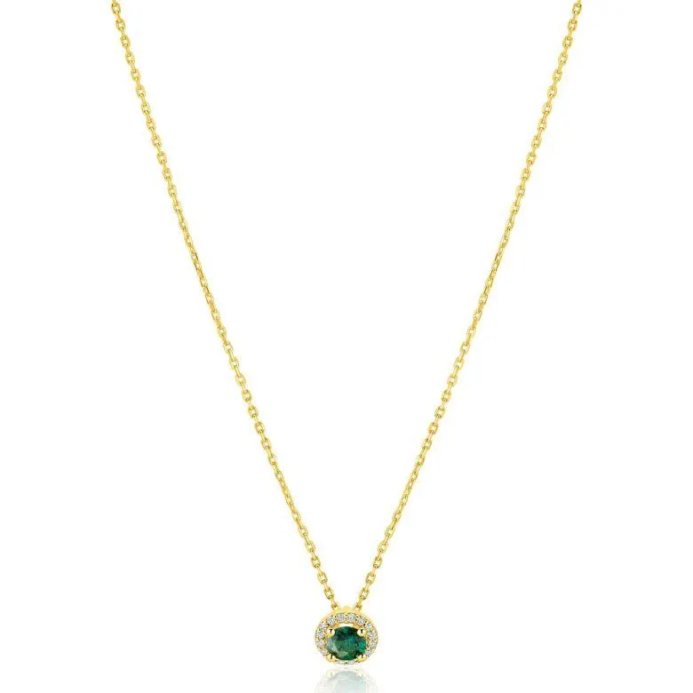 ZINZI goldplated zilveren ketting 45cm met smaragdgroene kleursteen in entourage zetting ZIC2697G