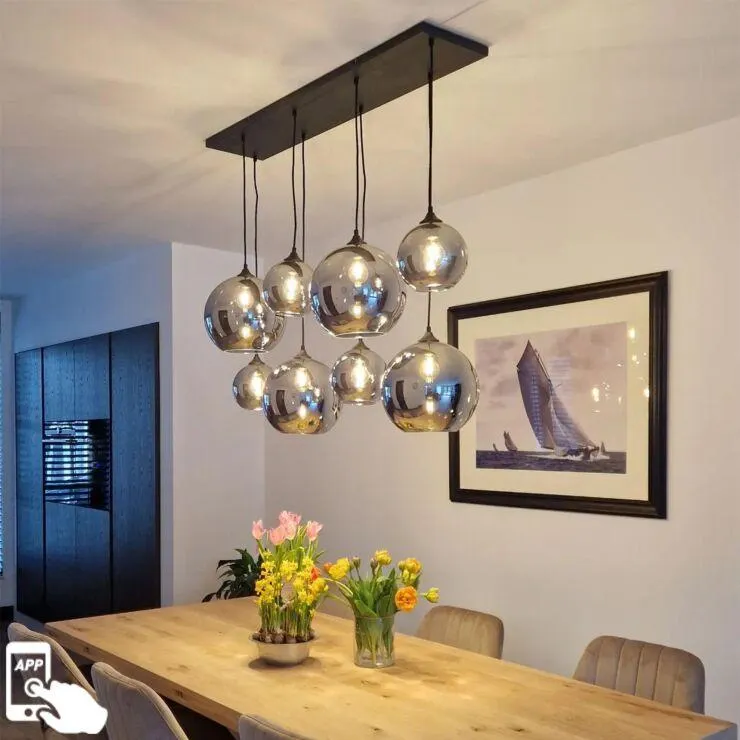 Intelligens függőlámpa fekete füstüveggel 8 WiFi G95 - Sandra