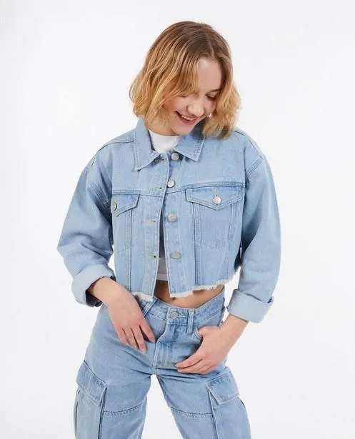 Blauw jeansvest, cropped fit