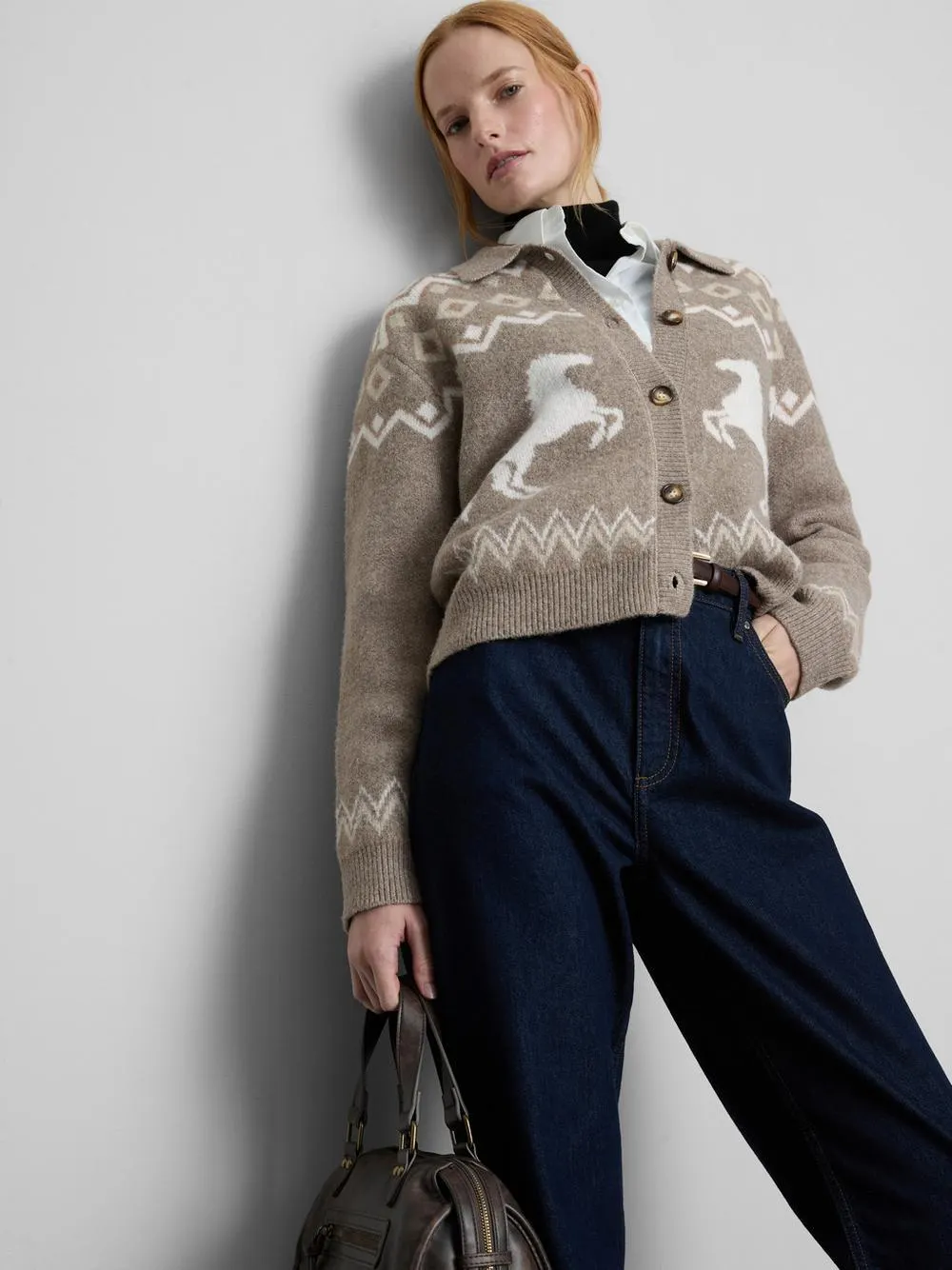 Veste-chemise à col et motif cheval