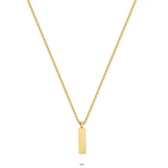 Halsketting in goudkleurig edelstaal, rechthoekige hanger