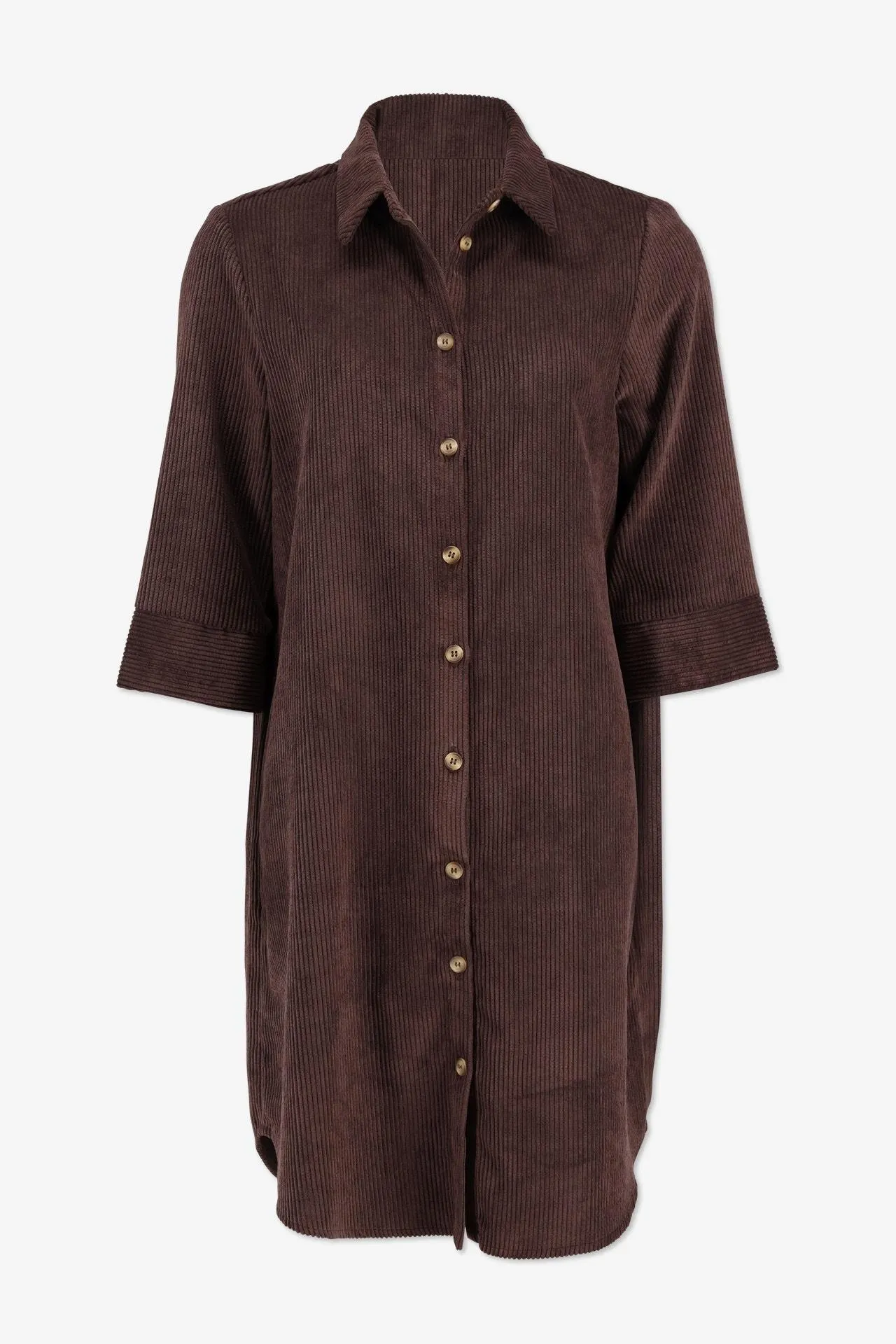 Bruin corduroy korte doorknoop jurk