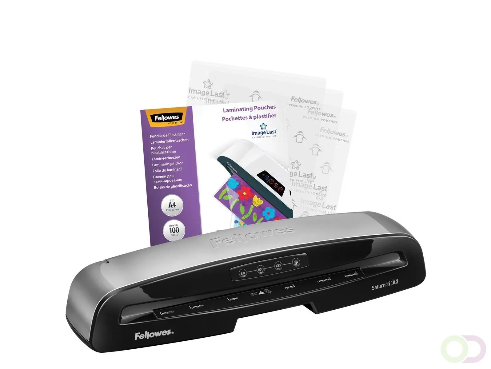 Fellowes lamineermachine Saturn 3i voor ft A3 + 4 pakken lamineerhoezen (53962)