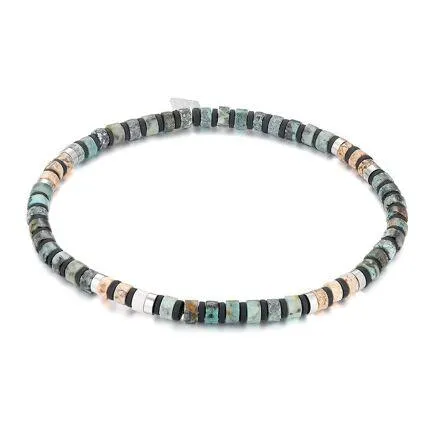 Armband in edelstaal, steentjes, turquoise en bruin