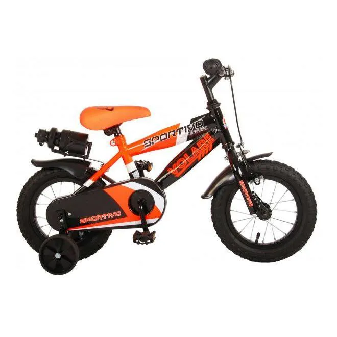 Volare Sportivo Kinderfiets - Jongens - 12 inch - Neon Oranje Zwart - 95% afgemonteerd