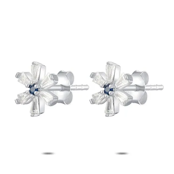 Oorbel in zilver, bloemvorm met zirkonia