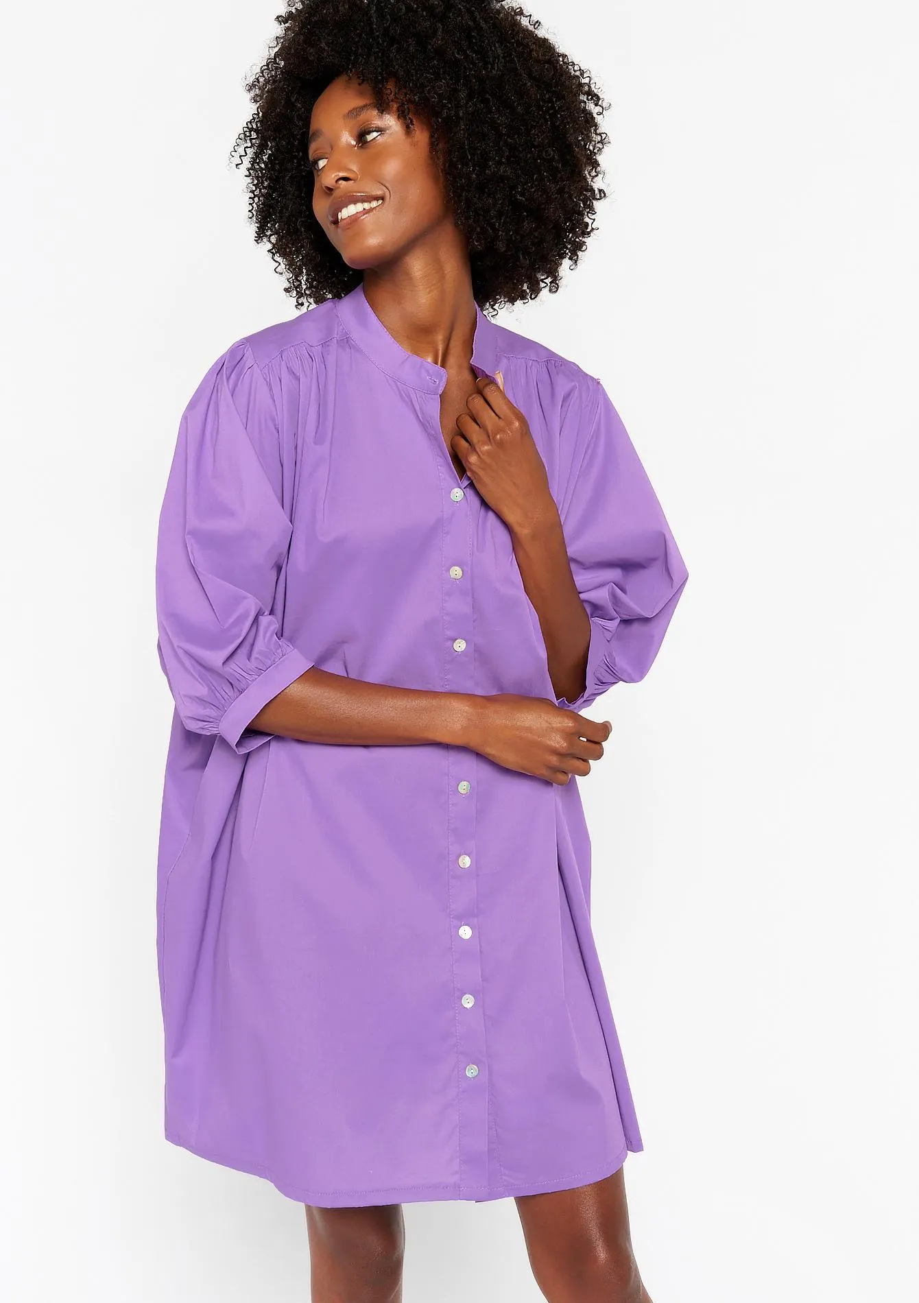 Shirt dress with balloon sleeves