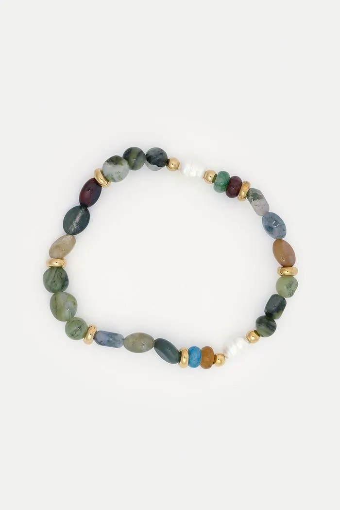 Armband met parels en stenen stainless steel