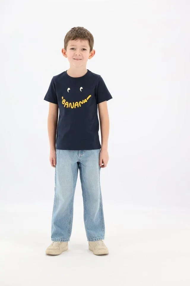 Marineblauw T-shirt smiley Banana