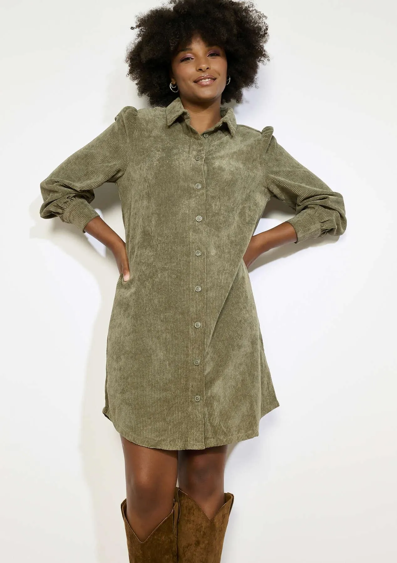 Corduroy shirt dress
