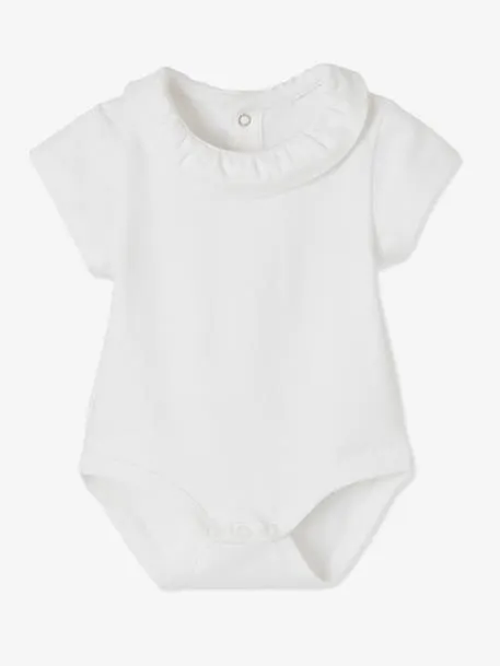 Lot de 2 bodies bébé col fantaisie manches courtes ouverture dos - lot blanc