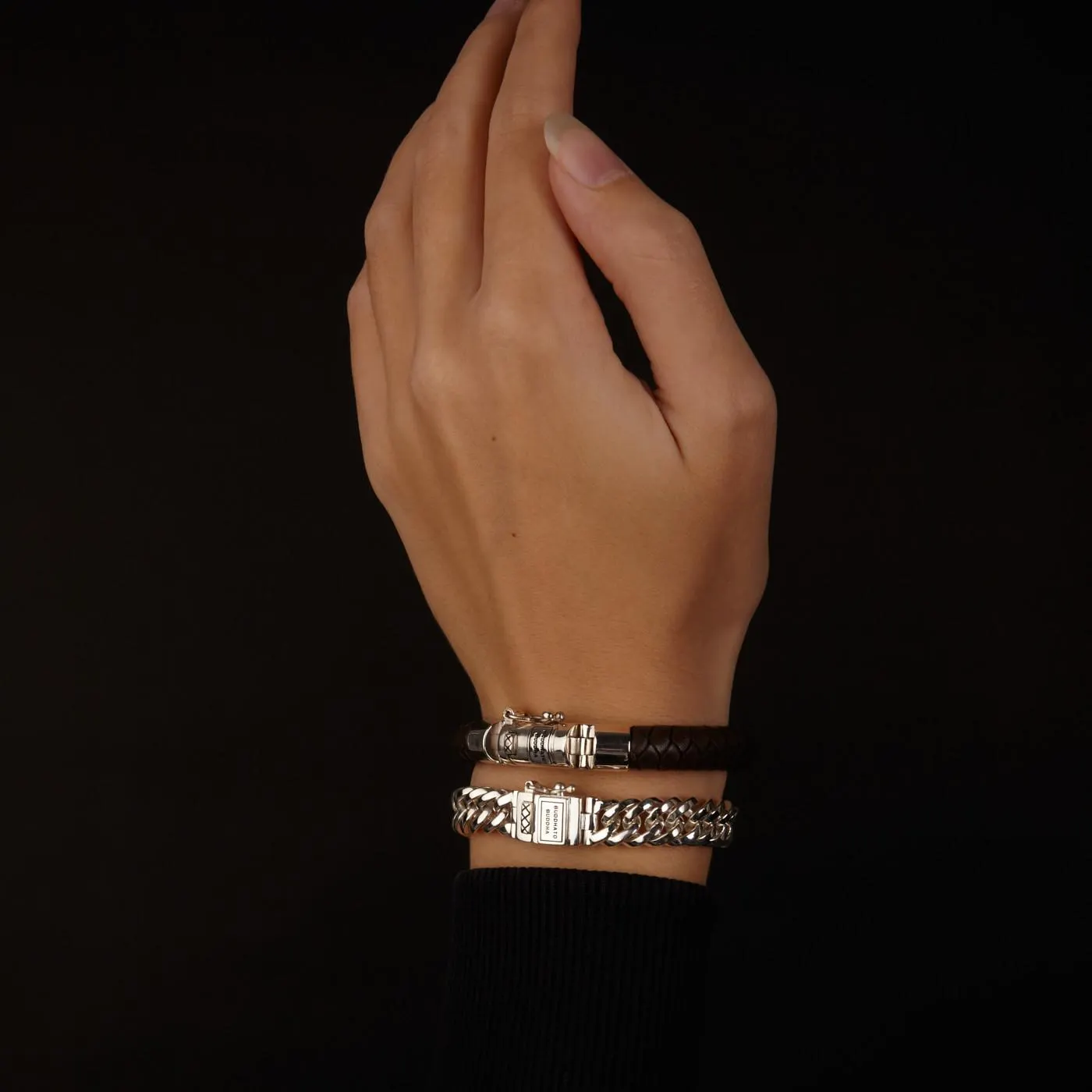 Ben Bruine Leer Armband met 925 Sterling Zilveren Sluiting BTB180BR (Lengte: 18.00 - 23.00 cm)