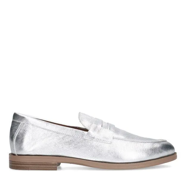 Zilveren leren penny loafers