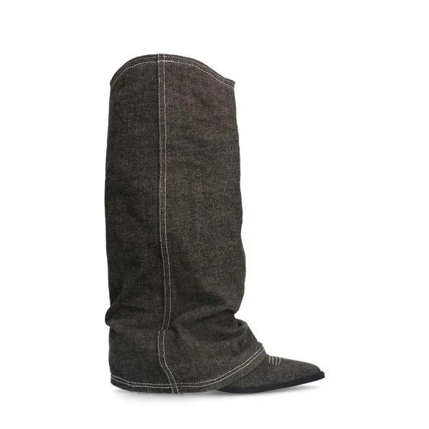 Zwarte denim cowboylaarzen met flap