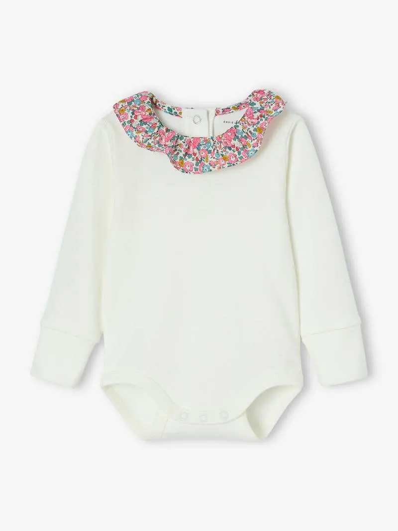 Body bébé fille évolutif col en tissu Liberty personnalisable - écru