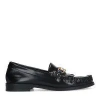 Zwarte leren loafers met goudkleurige chain en kwastjes