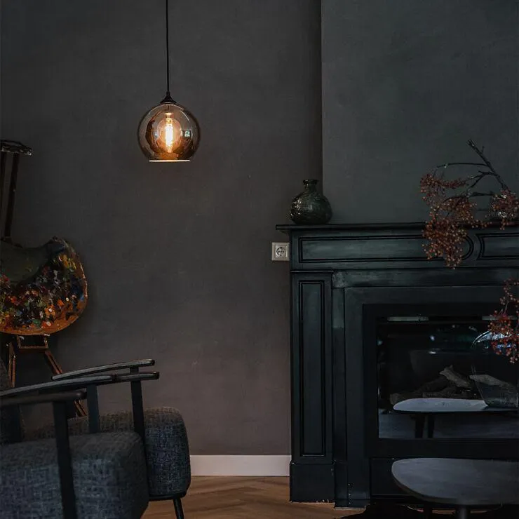 Art deco hanglamp zwart met smoke glas - Wallace
