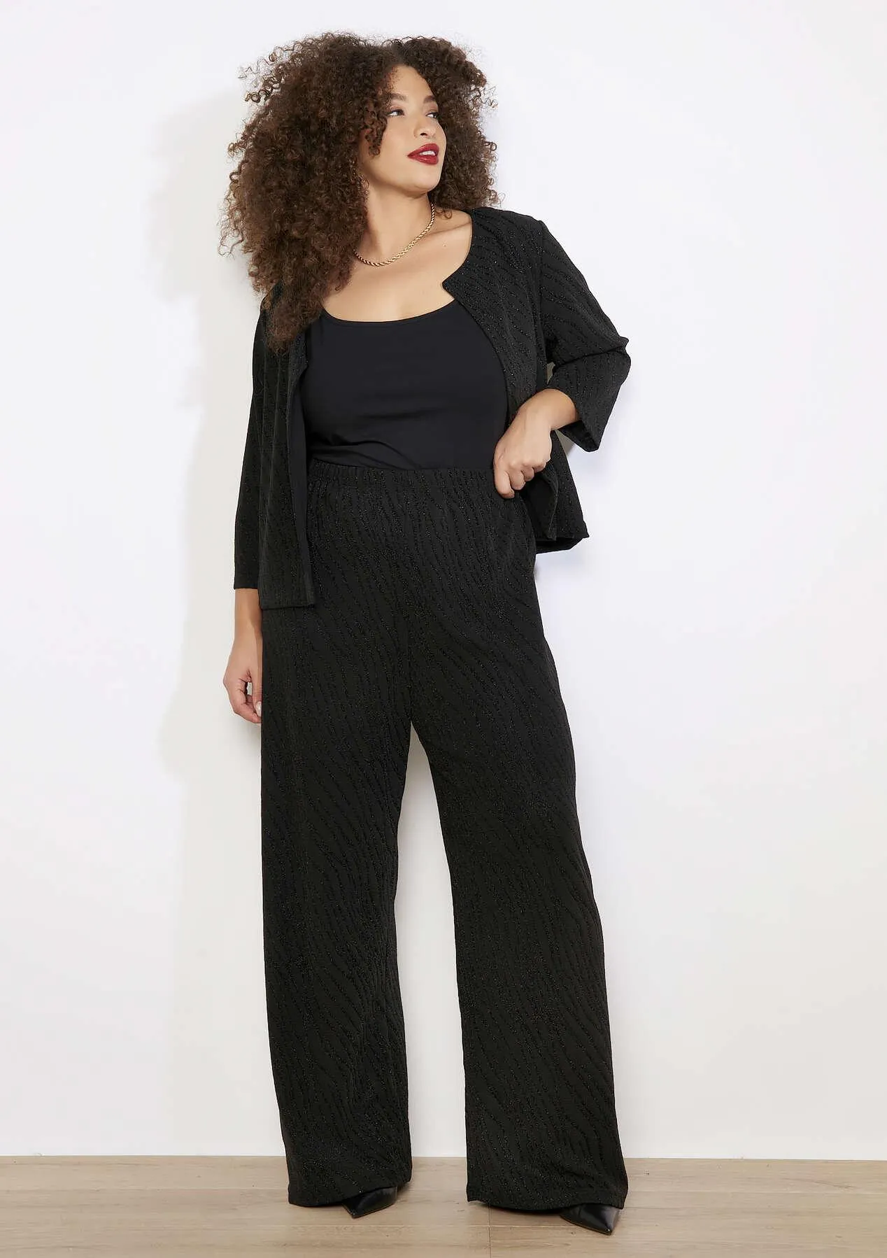 Zebra lurex wide-leg trousers