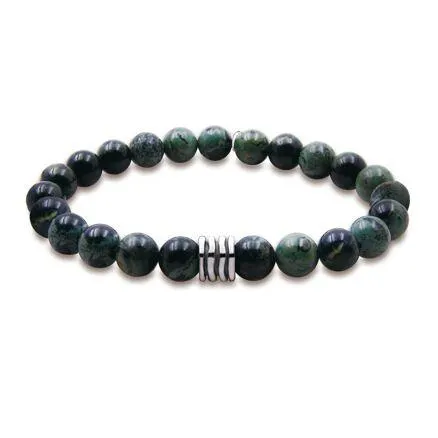 Armband in edelstaal met groene jade natuursteen van 6mm