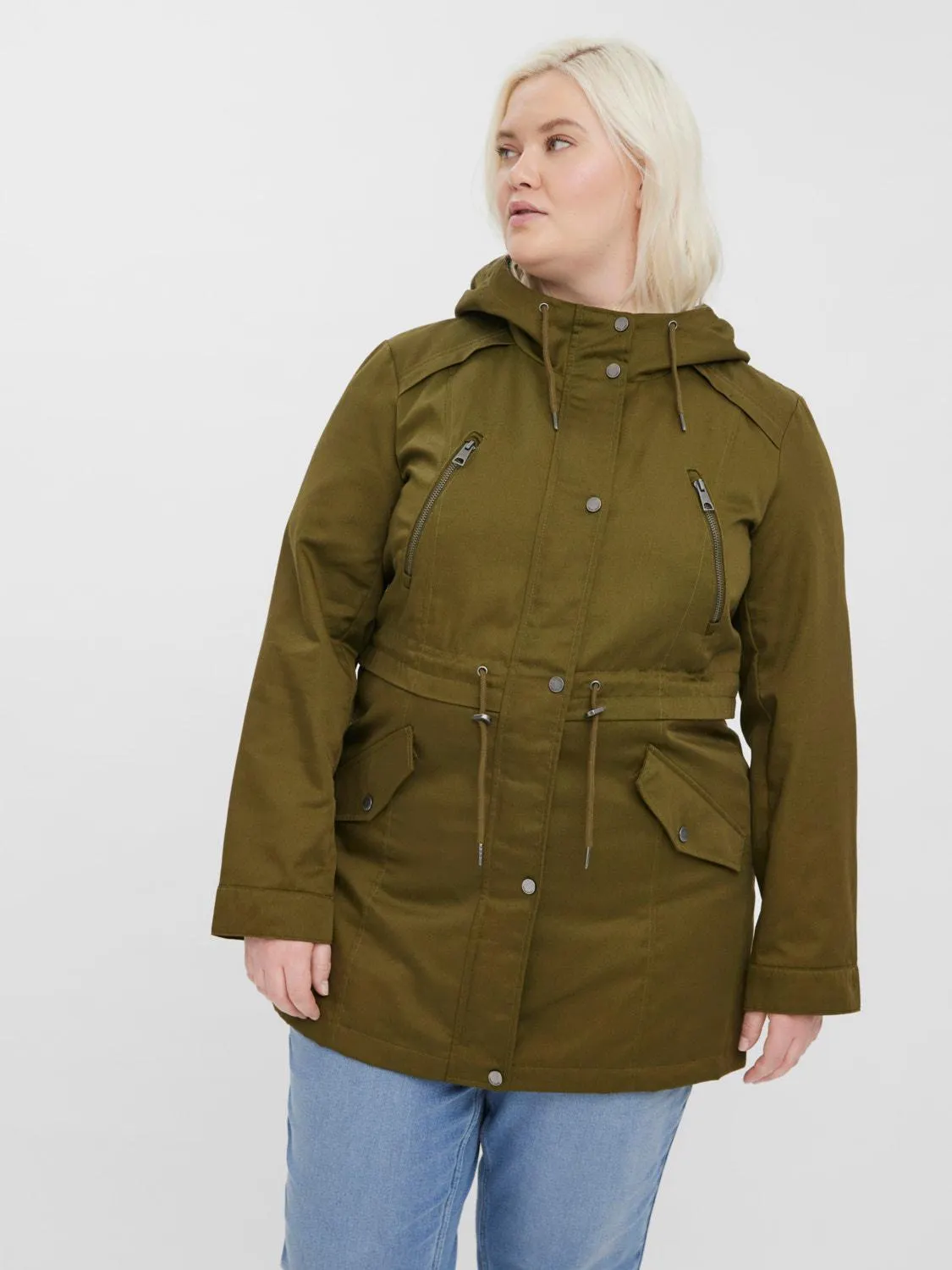 Hood with string regulation Regular sleeves Coat