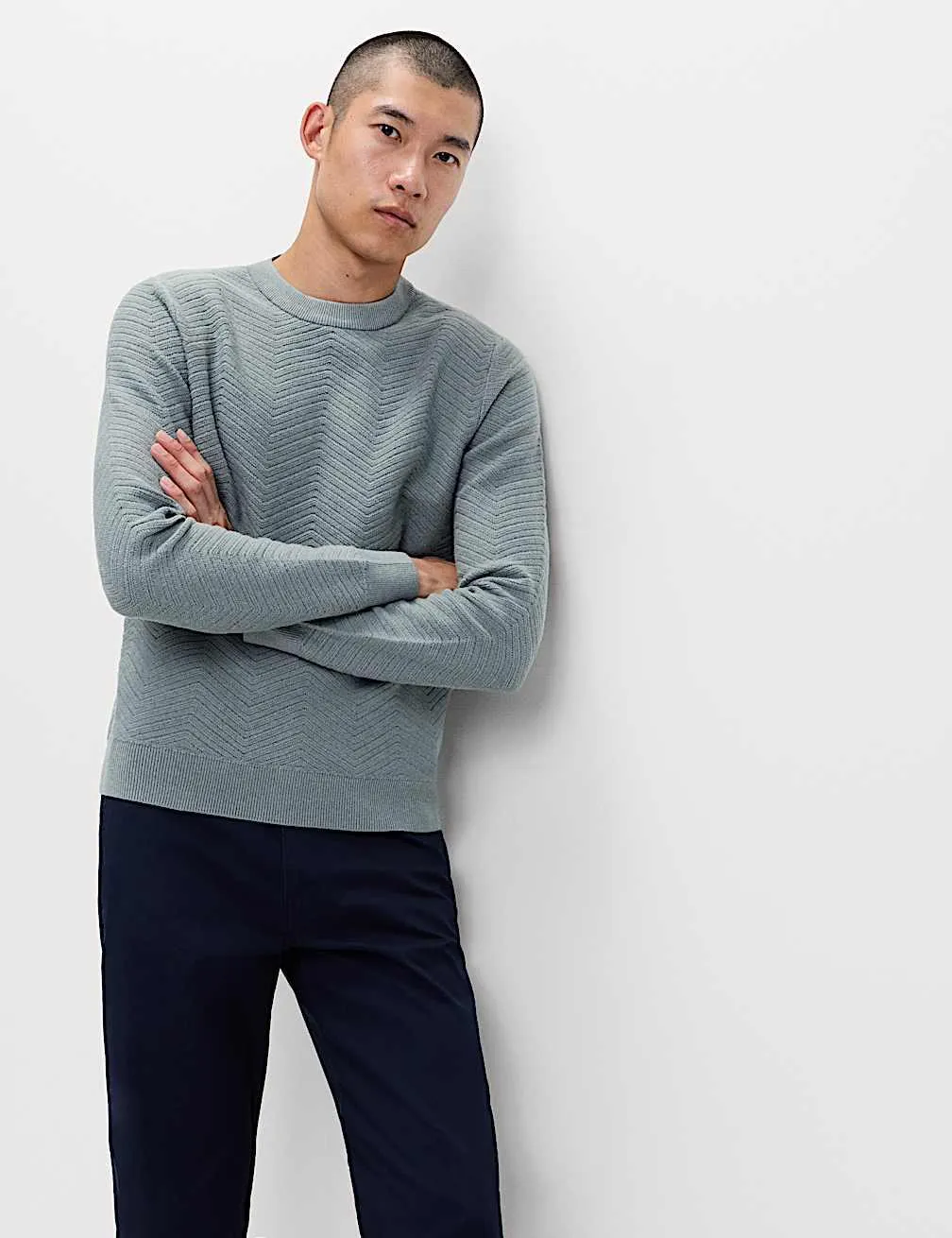 Cotton Blend Herringbone Crew neck Jumper