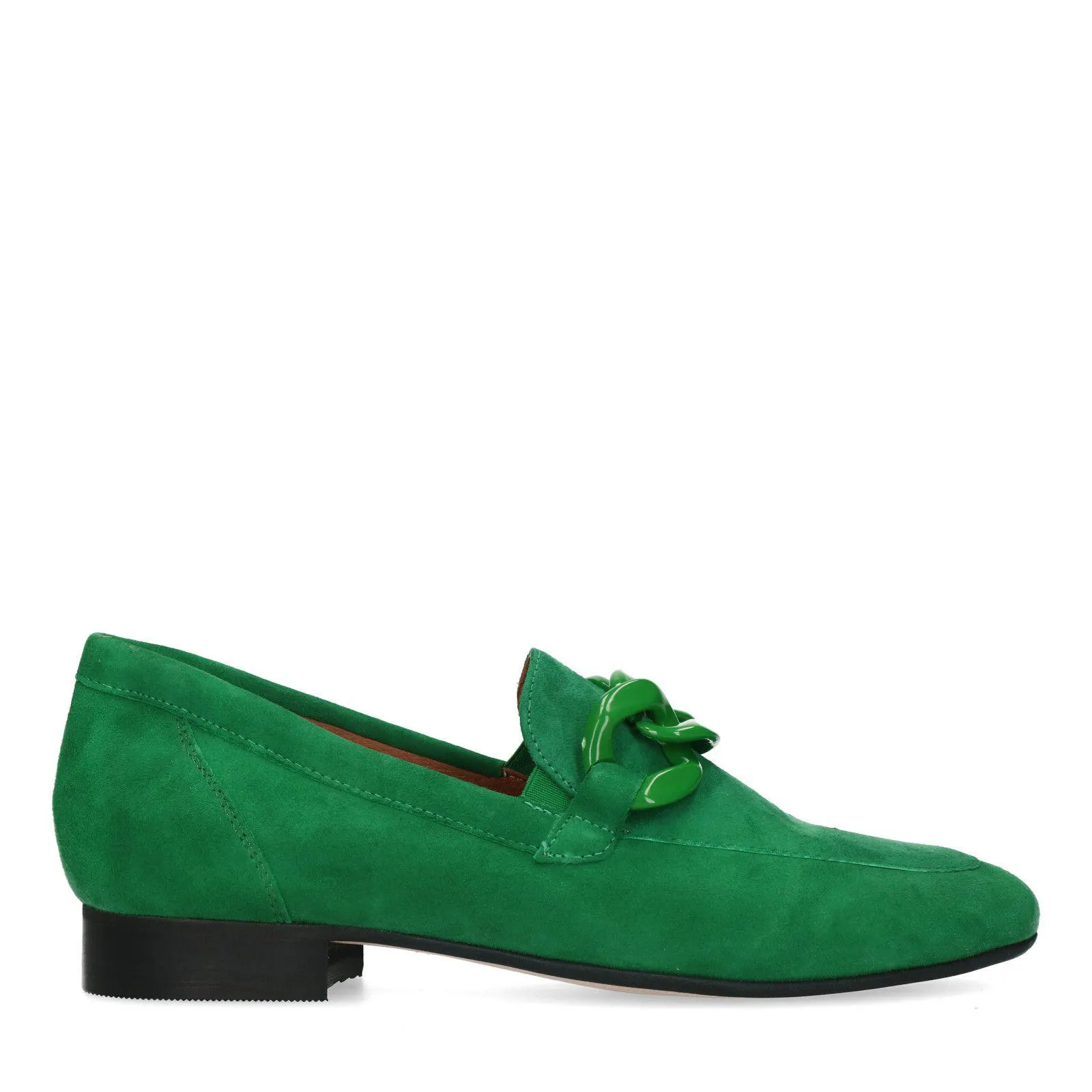Groene suède loafers met chain