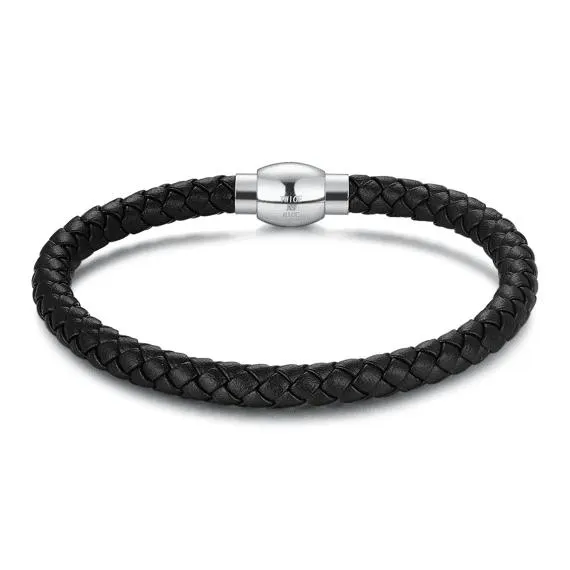 Armband in edelstaal, gevlochten leer