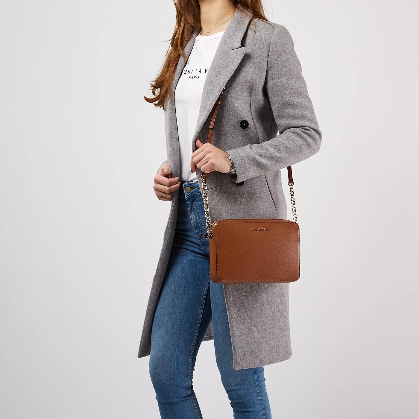 Jet Set Bruine Leren Crossbody Tas 32S4GTVC3L-230