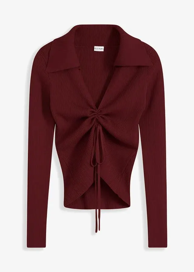 Pull côtelé froncé devant