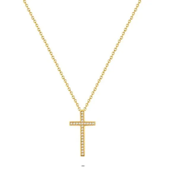 Halsketting in goudkleurig edelstaal, kruis