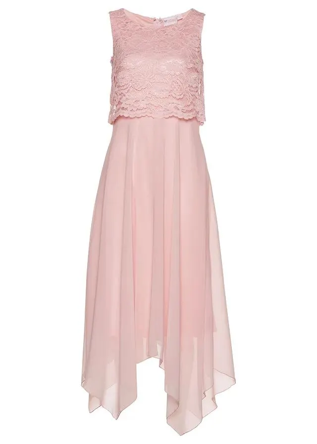 Robe midi en crêpe avec dentelle