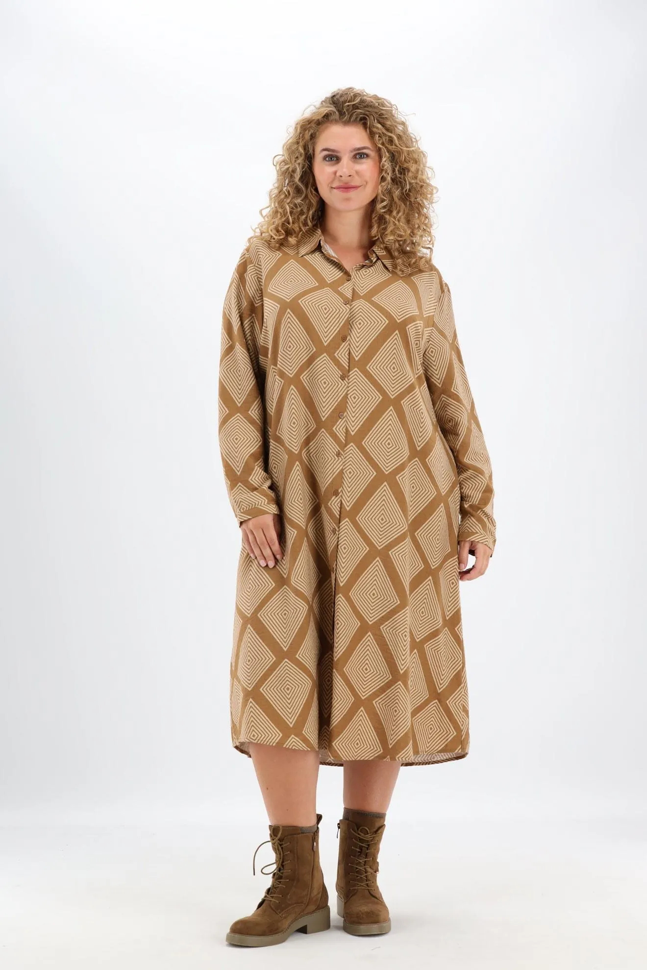 Bruin geruite midi jurk