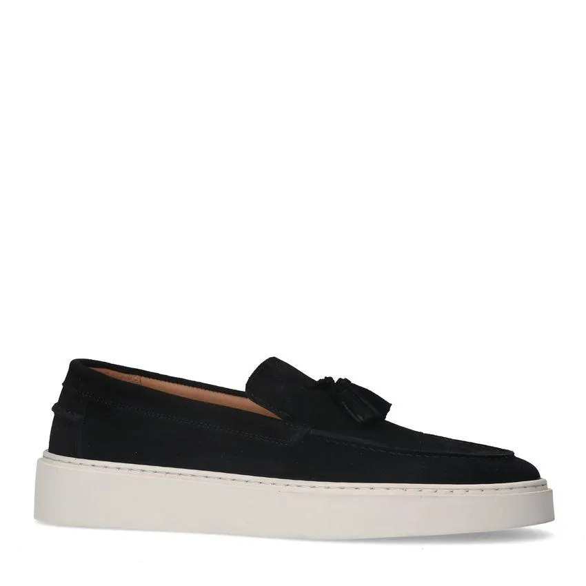 Zwarte suède loafers met kwastjes
