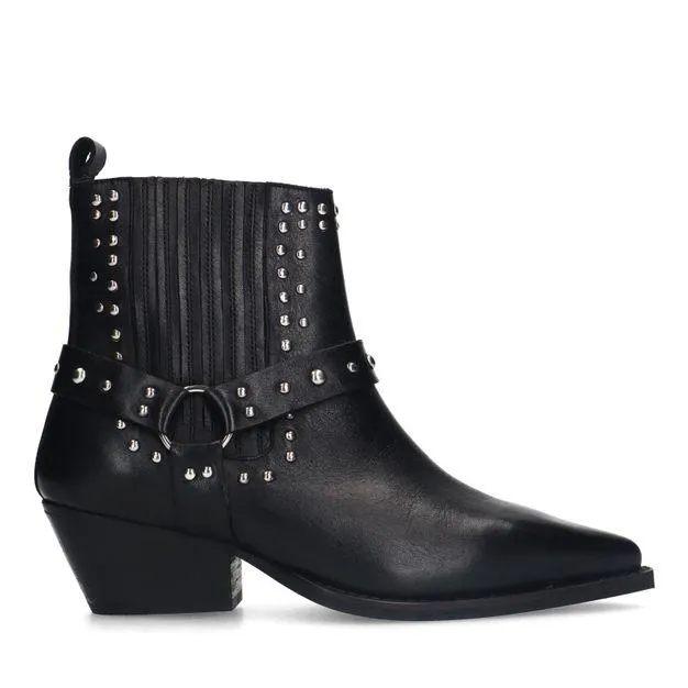 Zwarte leren western enkellaarsjes met studs