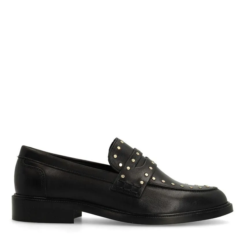 Zwarte leren loafers met goudkleurige studs