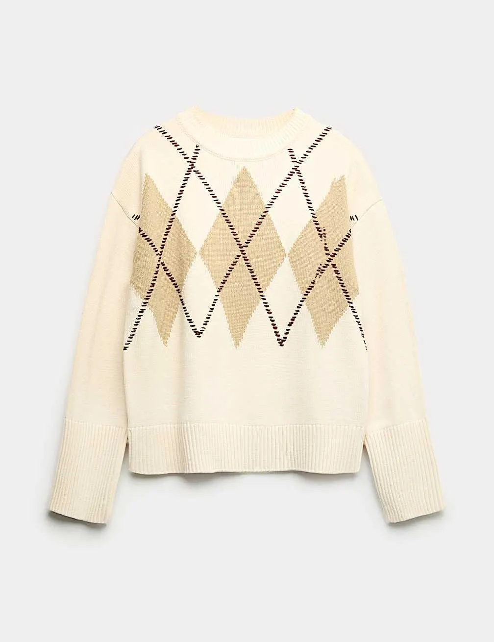 Cotton Rich Argyle Crew Neck Jumper