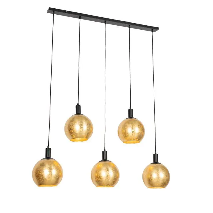 Design hanglamp zwart met goud glas 5-lichts - Bert