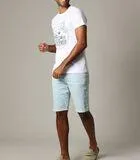 BART - Gebreide denim herenshort met knoopgulp en steengebruikte afwerking