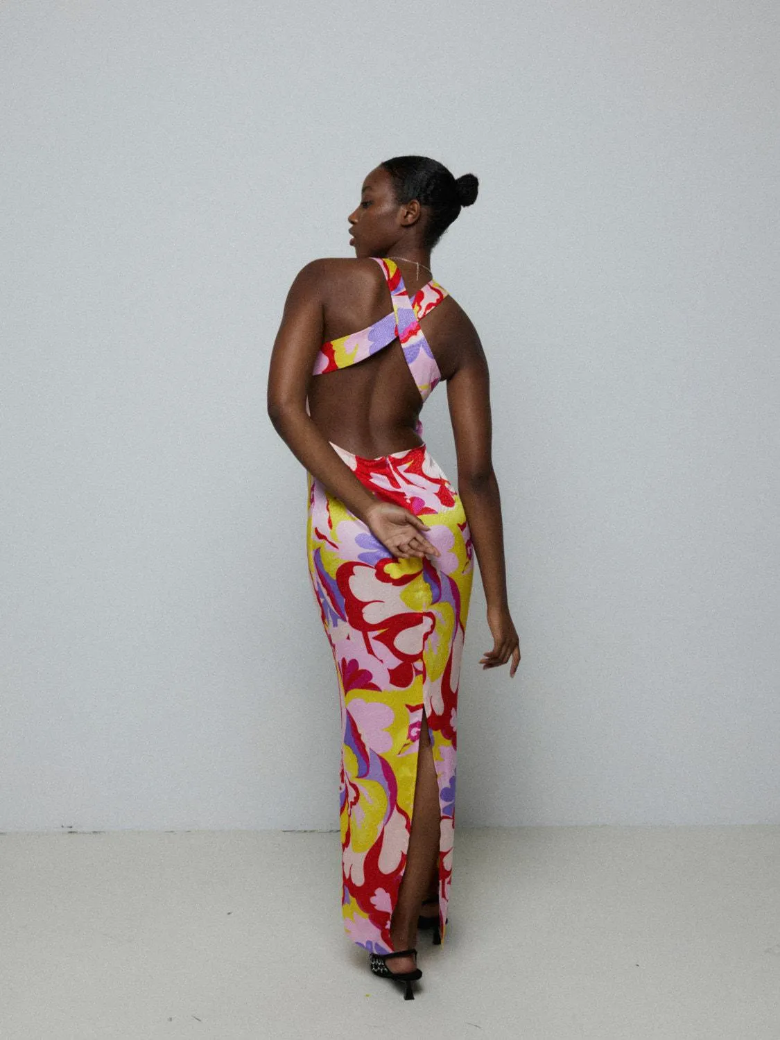 Tight fit Hoge hals Crossback Lange jurk