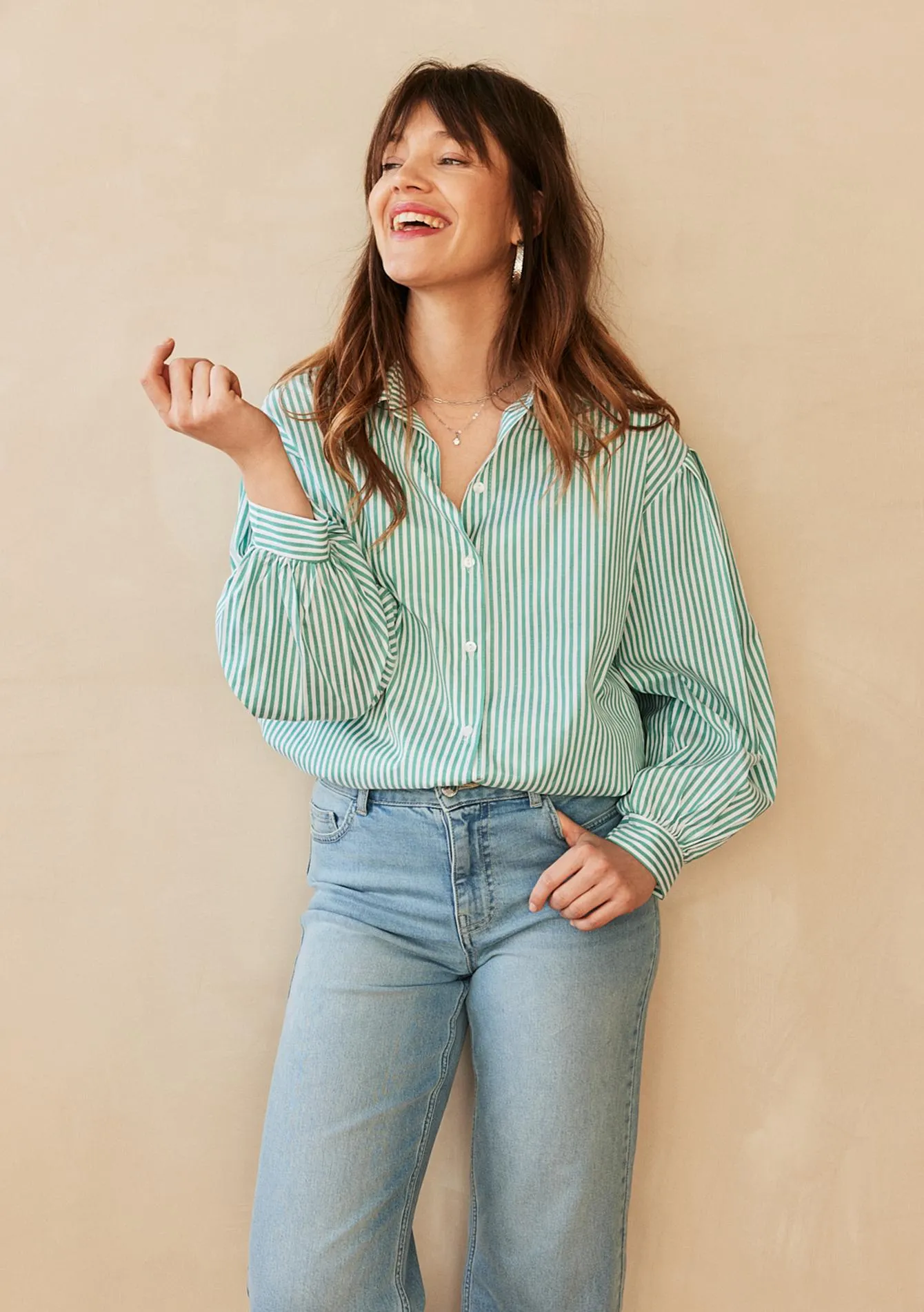 Oversized poplin shirt with stripes