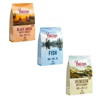 Lot mixte Purizon Adult sans céréales 3 x 1 kg pour chien