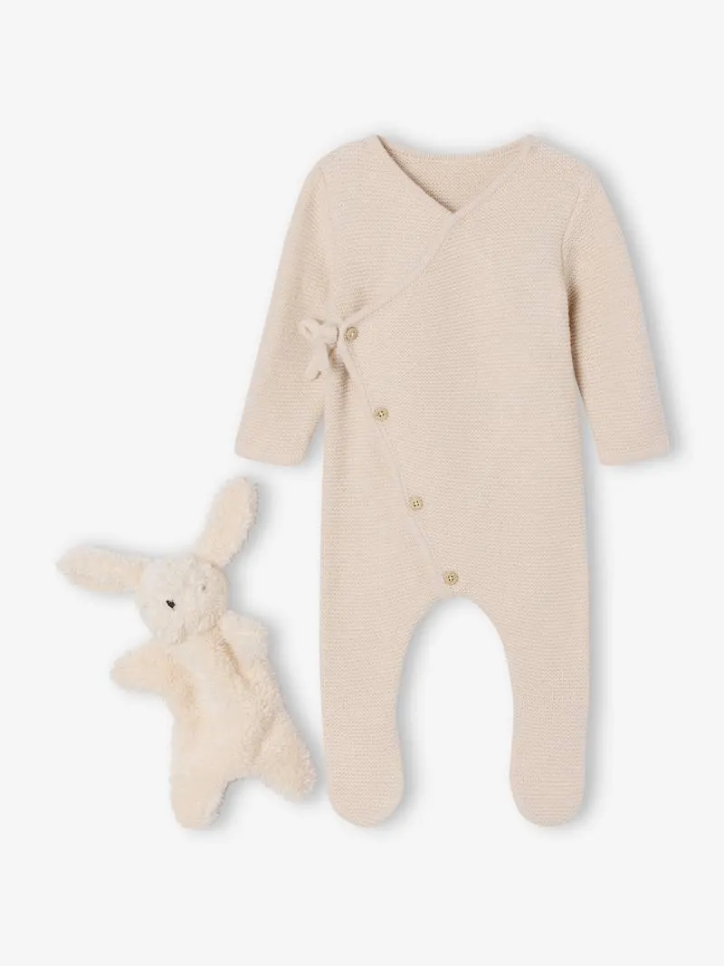 Ensemble naissance combinaison + doudou - beige chiné