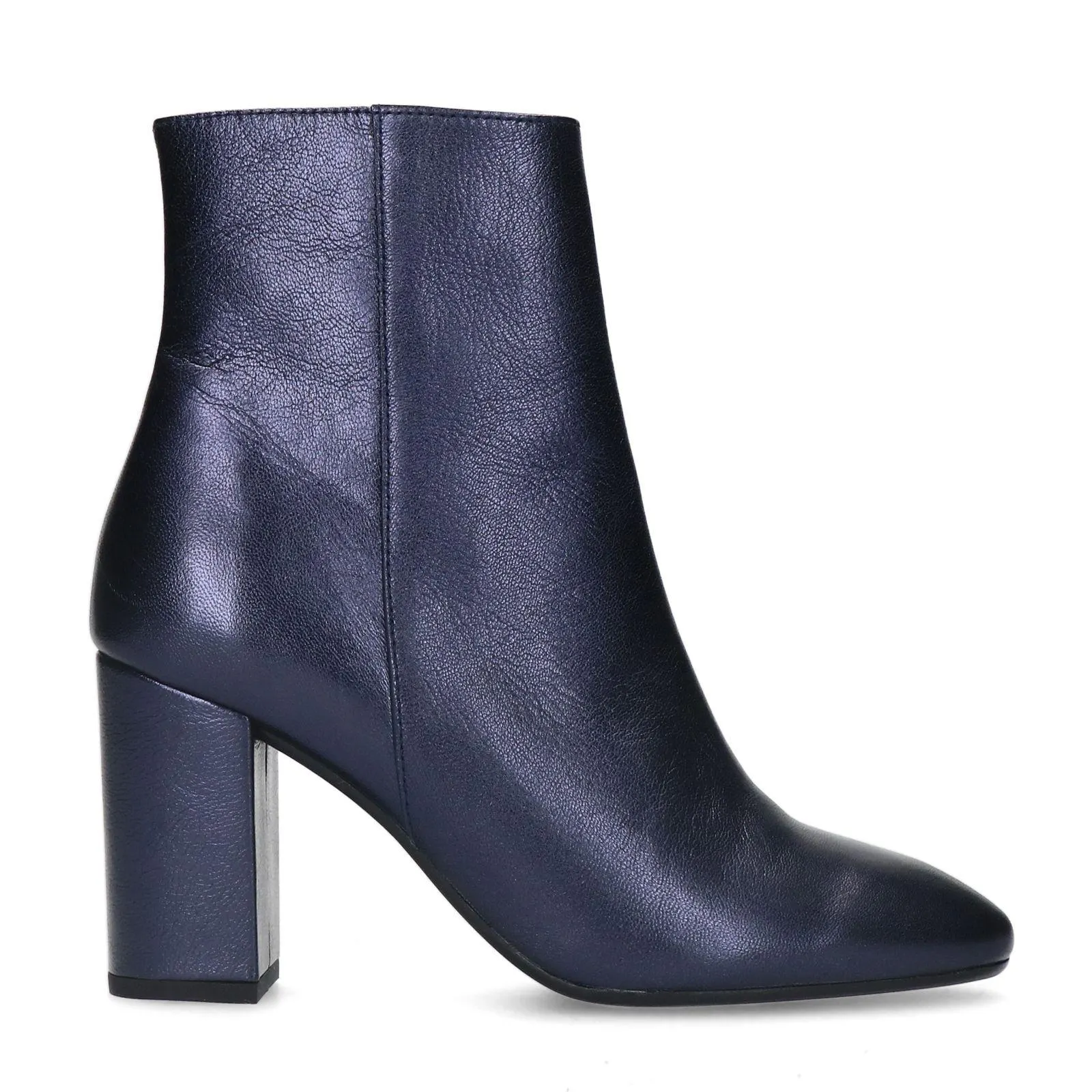 Manfield Blauwe metallic leren enkellaarsjes