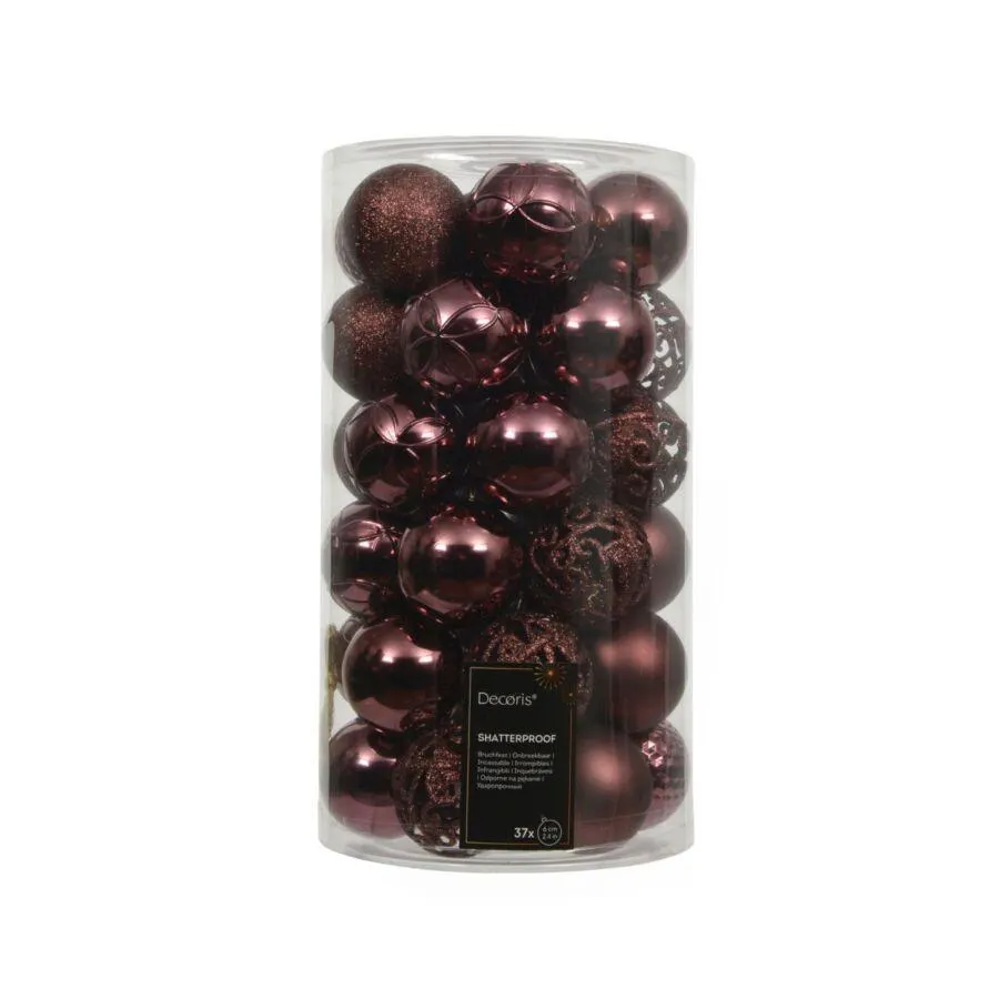 Decoris shatterproof kerstballen maroon polystyreen 37 stuks