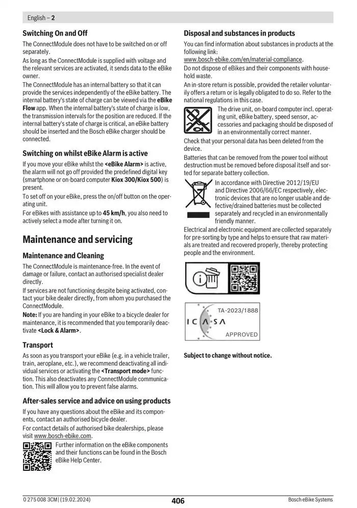 Electric Bike Manual van 12 februari tot 12 augustus 2025 - folder pagina 406