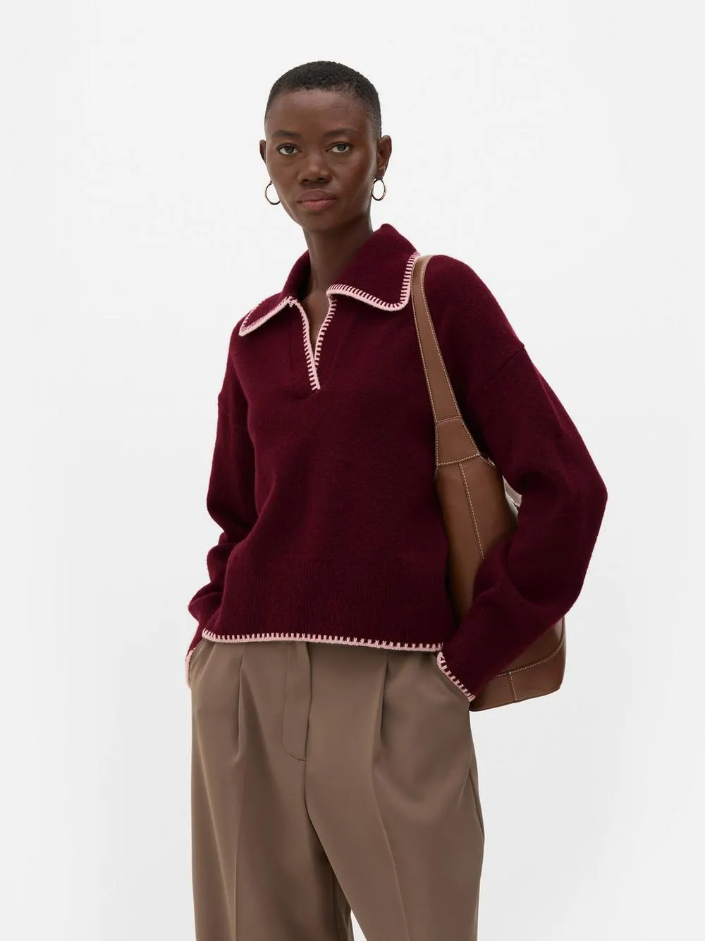 Polo à manches longues et col surpiqué