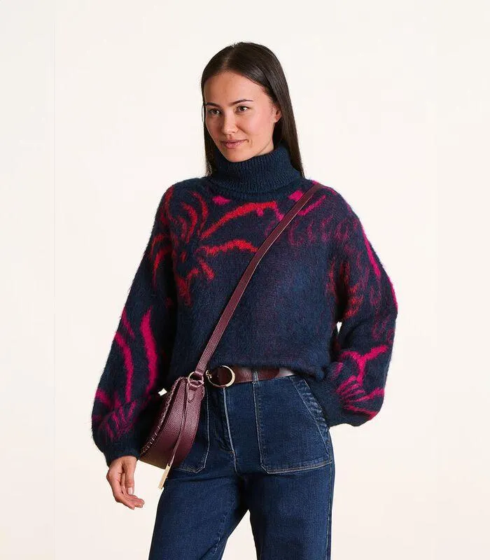 Zwarte jacquardmotief trui met lange mouwen en coltrui